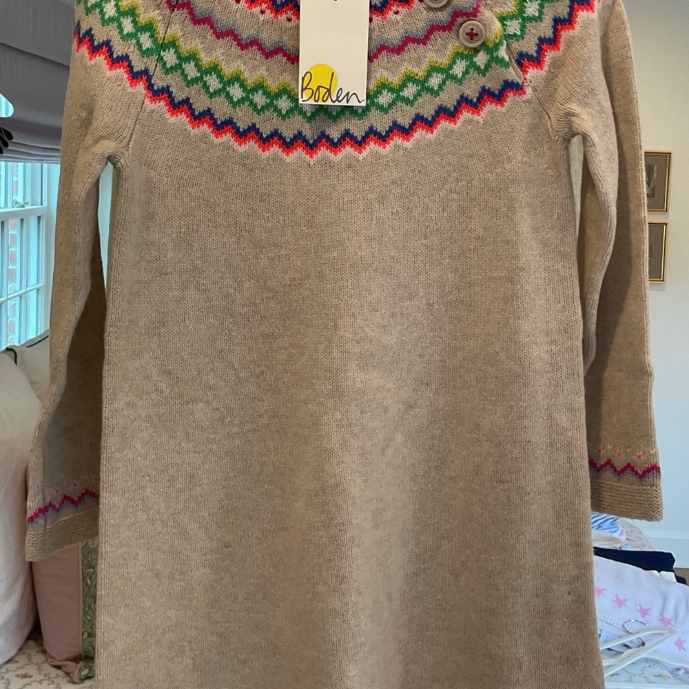 Boden Beige Fair Isle Yoke Crewneck Sweater Dress